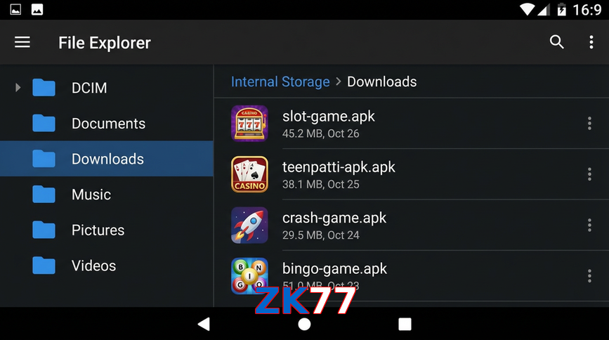 Main screen of ZK77 gameapk page for PK players